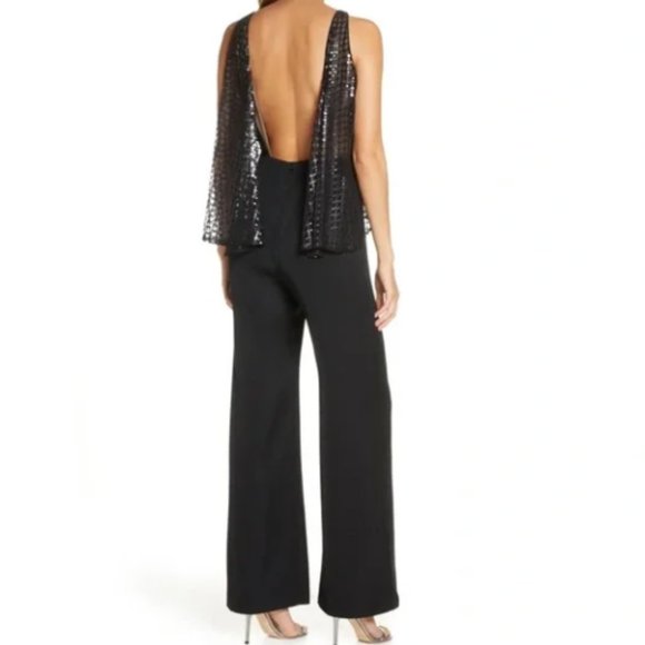 TADASHI SHOJI by SHO BLACK SEQUIN MESH OVERLaY JUMPSUIT sz 8 - Picture 2 of 6